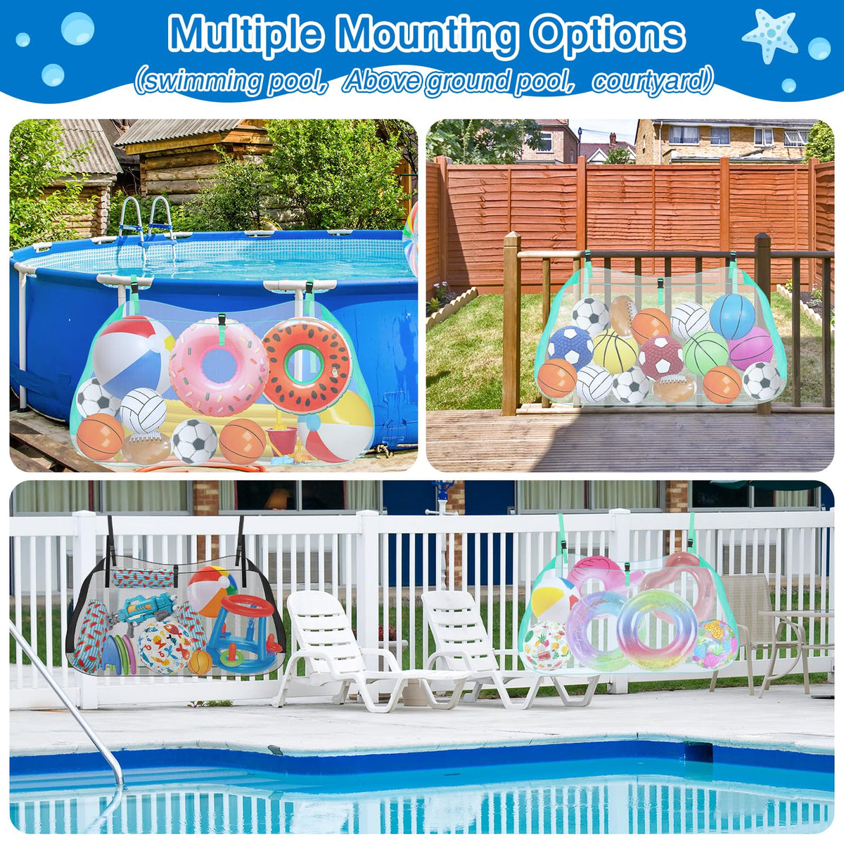 Niuyhe pool float storage net loaded with inflatables demonstrates capacity.
