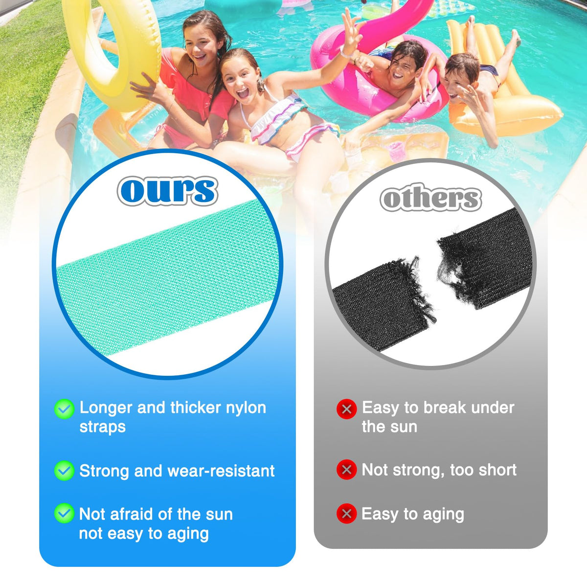 Niuyhe pool float storage net mounted on pool ledge for easy access.