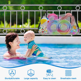 Niuyhe pool storage net large capacity keeps toys organized and off the ground.