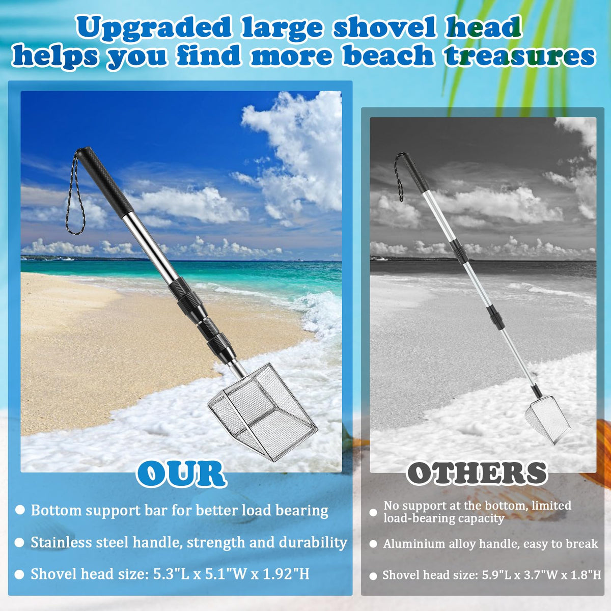 Niuyhe stainless steel sifter head close-up, durable and rust-resistant for beach treasure collecting