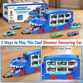 Niwoed Dinosaur Transport Truck open latch enables quick loading of cars