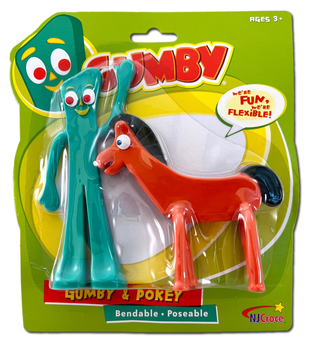 NJ Croce Gumby 6-inch poseable figures for dynamic desk dioramas.