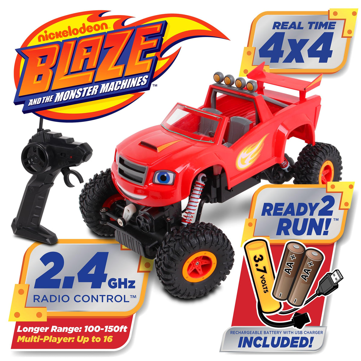 NKOK Blaze Monster Machines 4x4 rear view highlights suspension and grip