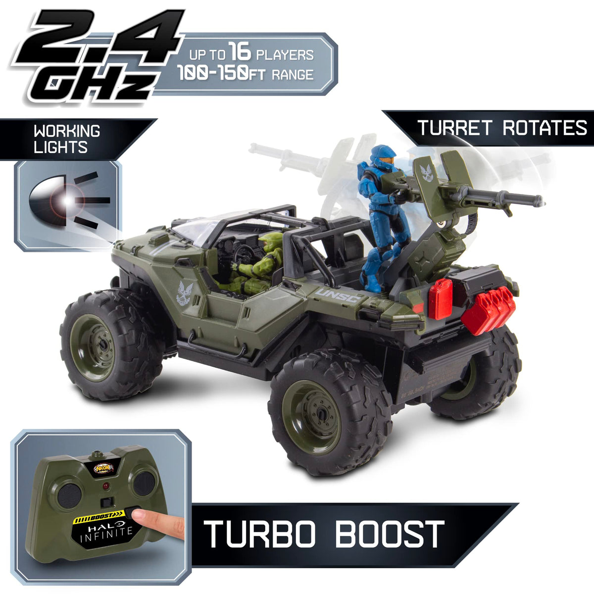 NKOK Halo Infinite RC Battle Hog turbo button in action for quick acceleration boost.