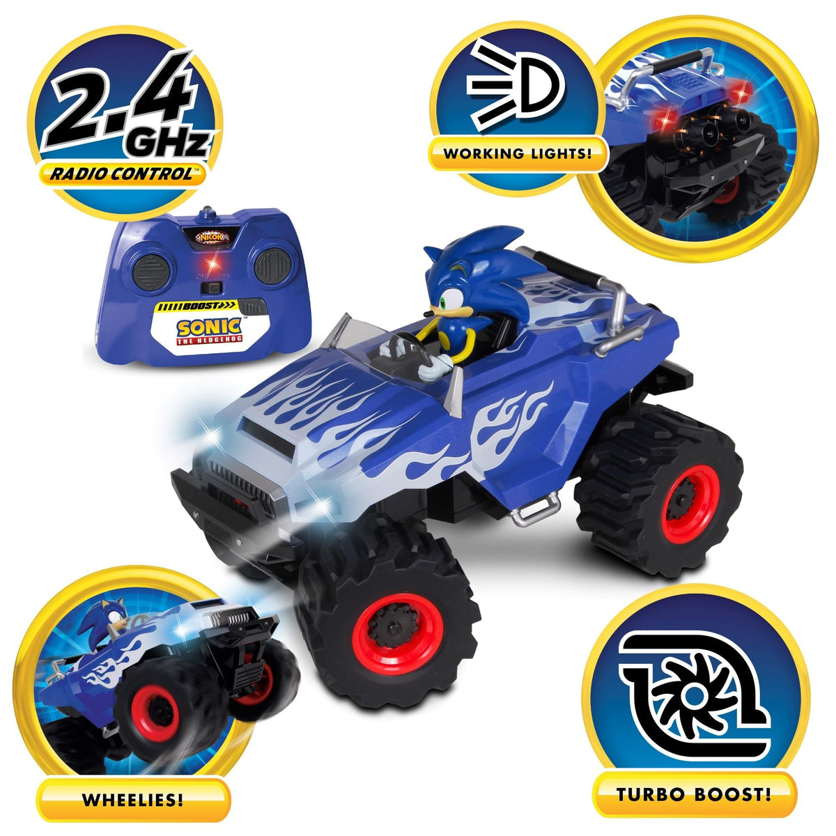NKOK Sonic Racing CrossWorlds monster truck side profile showing dynamic design for kids