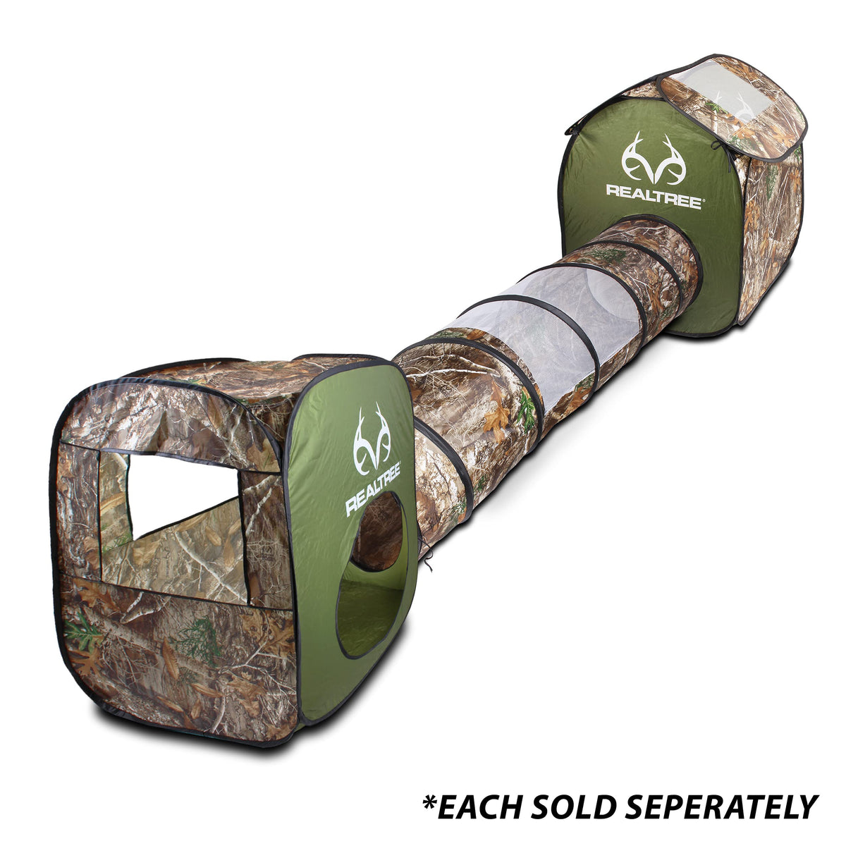 NKOK Realtree Play House back secret entrance adjacent to 6-foot tunnel compatibility.