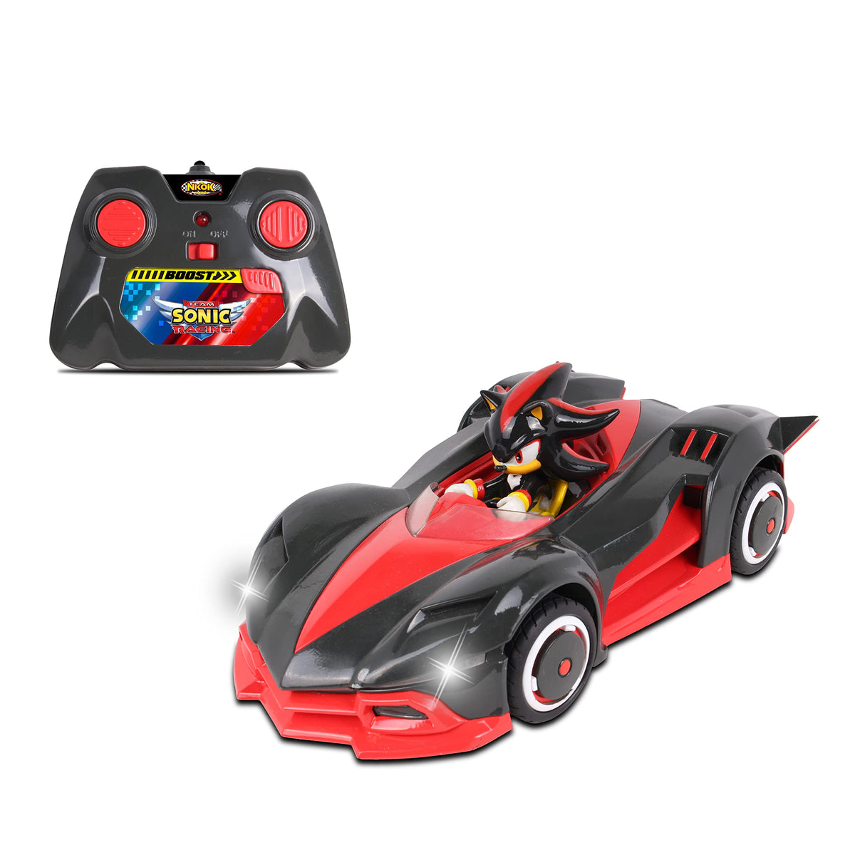 NKOK Shadow the Hedgehog RC car front view with turbo boost and lights