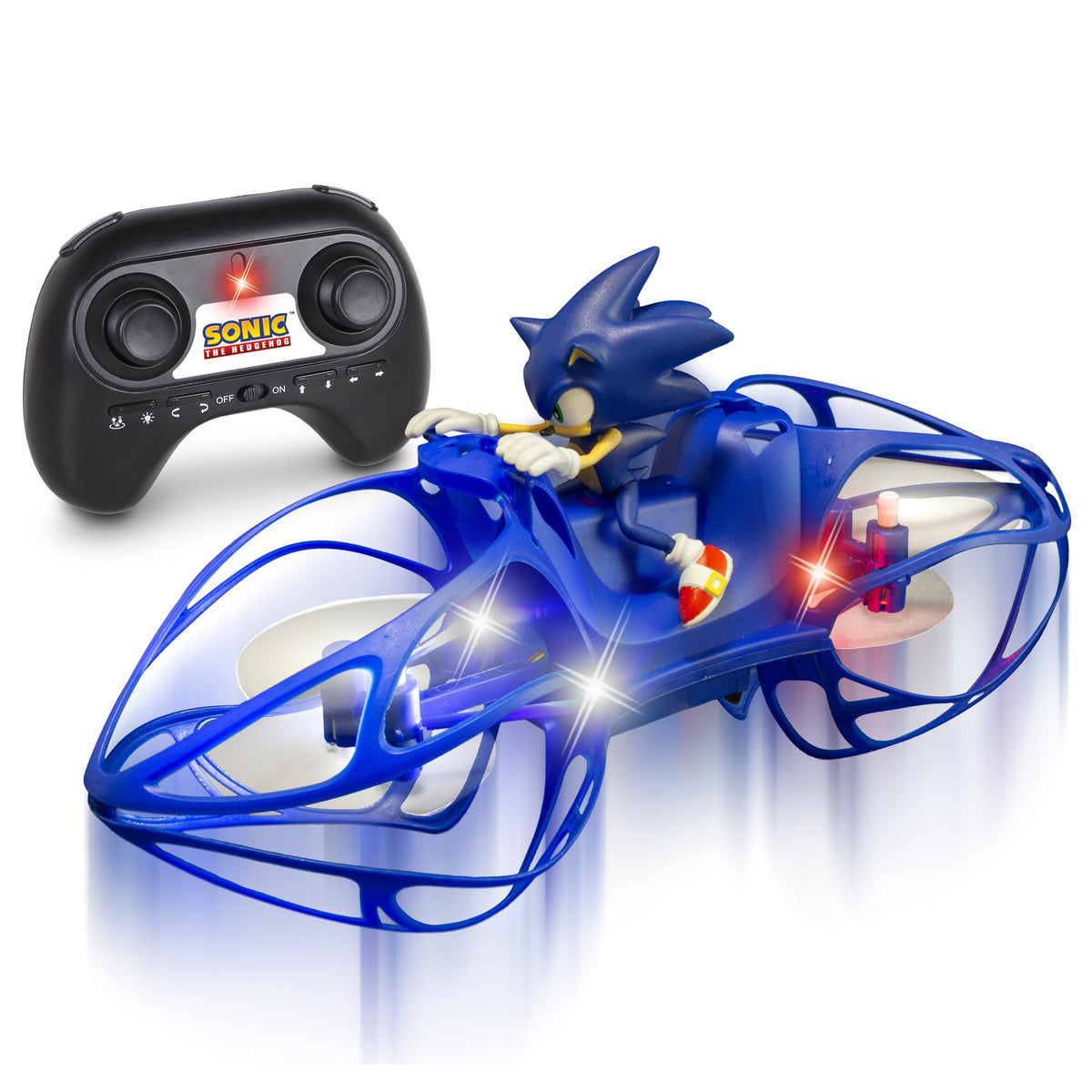 NKOK Sonic HoverBike in flight with a blue figure for dynamic play