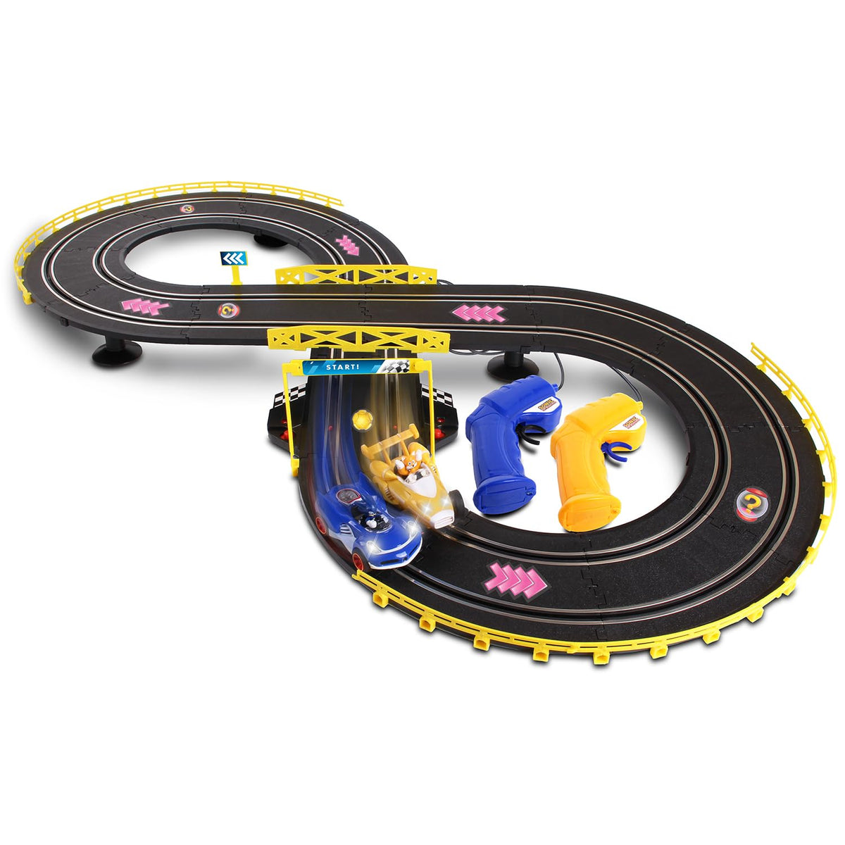 Sonic and Tails on an 8-foot track showcasing the lap counter for precise racing