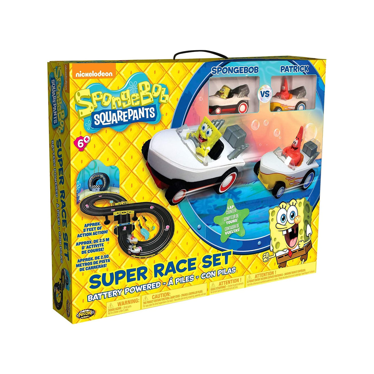 NKOK SpongeBob hot rod boat on 8-foot track for exciting family racing.