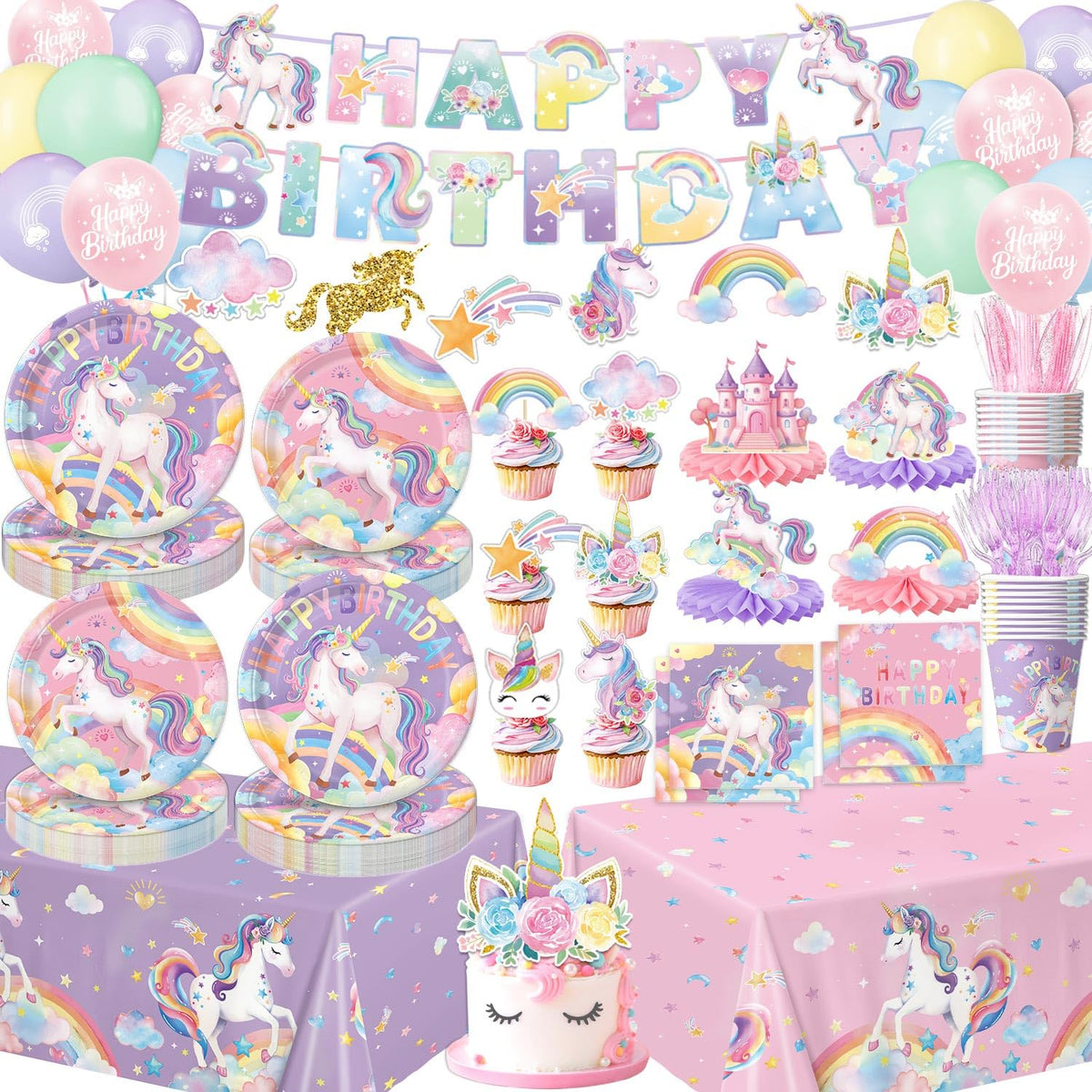 NKPDAXM unicorn birthday plates with vibrant designs for family celebrations