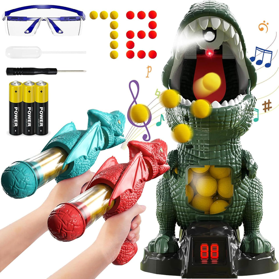 NMM movable dinosaur target engaged in interactive play for kids