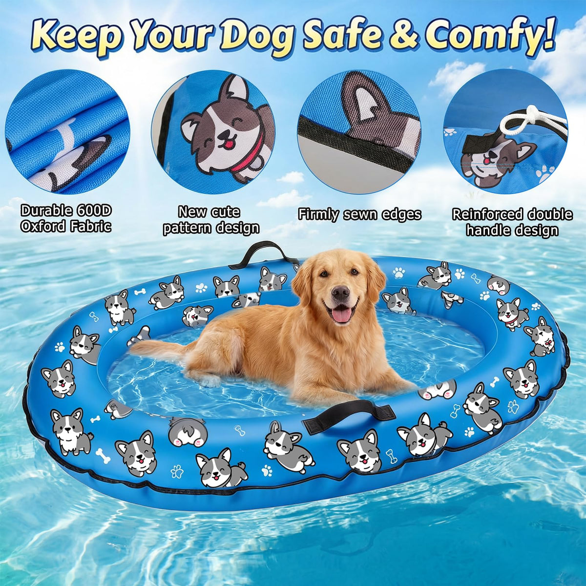 NNG inflatable dog float side view for easy loading