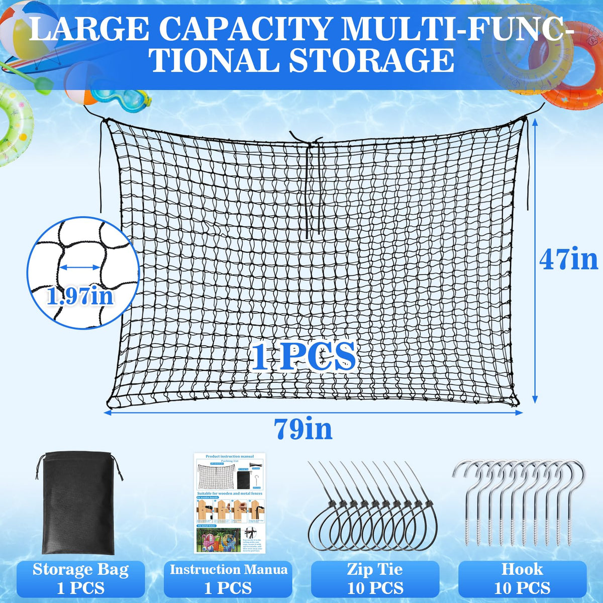 NNG mesh pool storage net dries toys quickly with breathable design