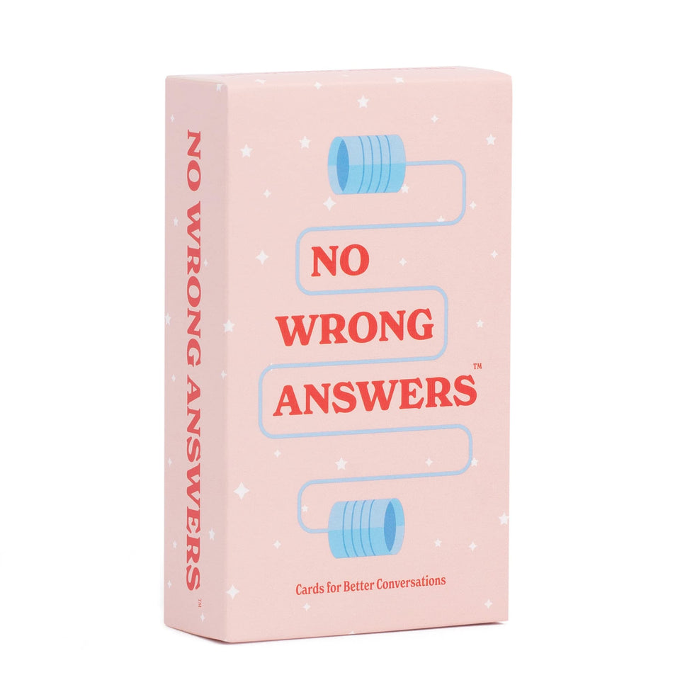 No Wrong Answers card game pack shot showing humor and prompts for gatherings.