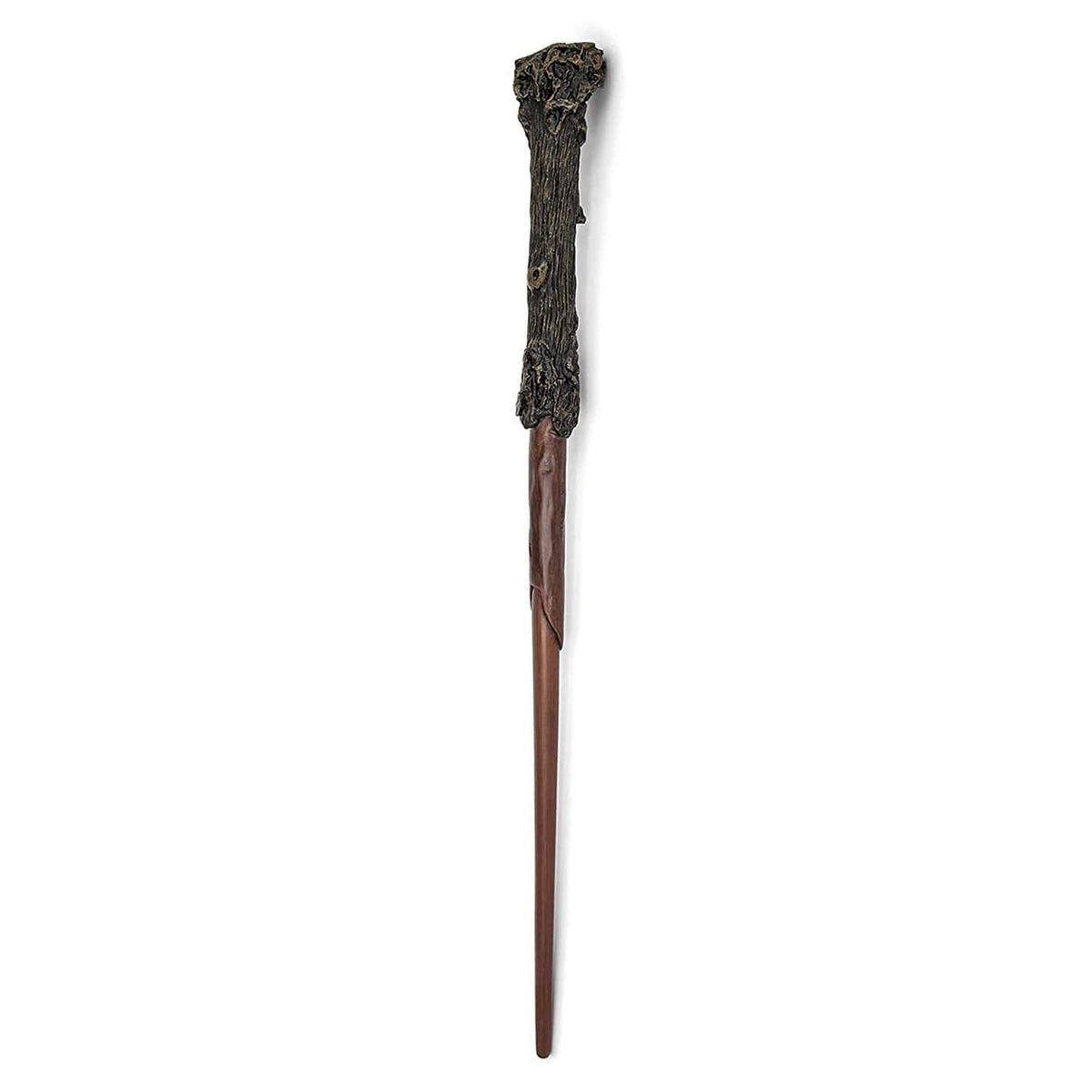 Noble Collection wand close-up highlighting wood grain for collectors.