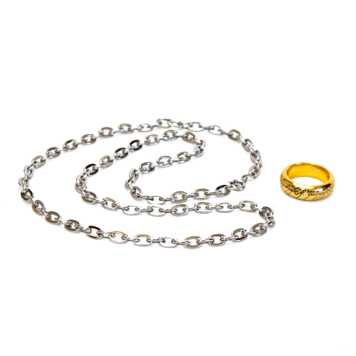 The Noble Collection One Ring replica with white metal chain for wearing as a pendant