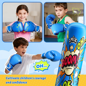 Kids playing with the NOCNPSW punching bag indoors