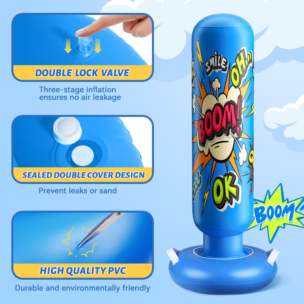 Soft inflatable column cushions impacts for safe boxing practice