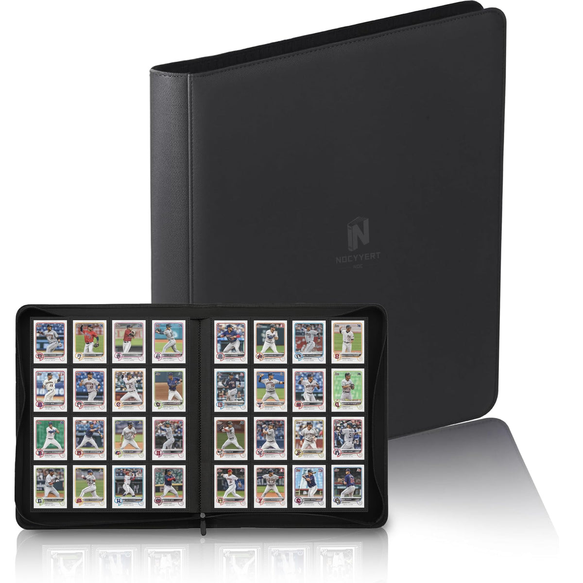 Nocyyert textured PU leather 16-pocket binder for durable card organization, ideal for MTG and TCG collections.