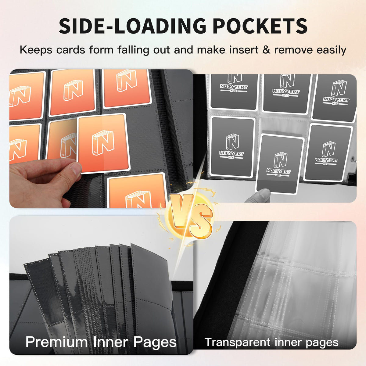 Nocyyert 9-pocket sleeves display cards clearly for easy browsing.
