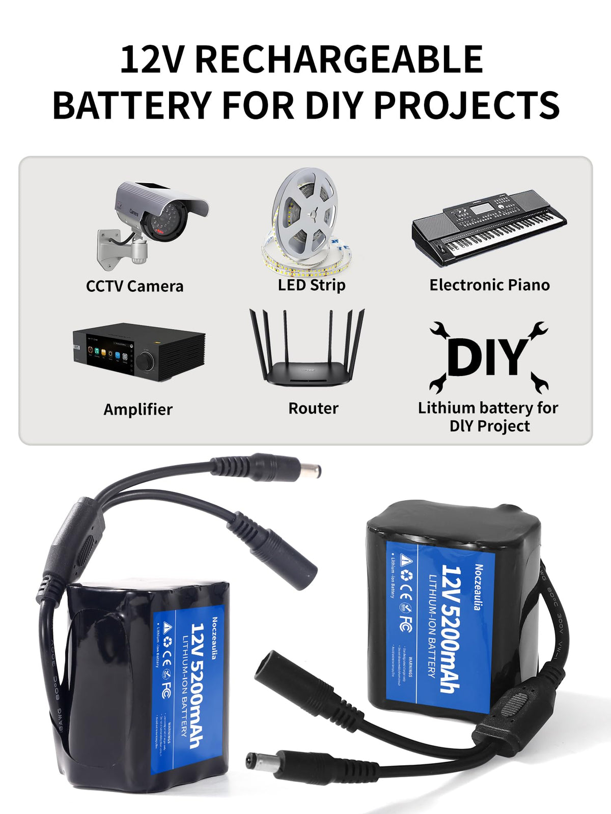 Noczeaulia 12V battery powering CCTV camera installation.