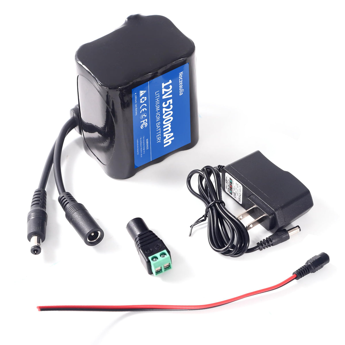 Noczeaulia 12V battery pack front view, ideal for DIY projects.
