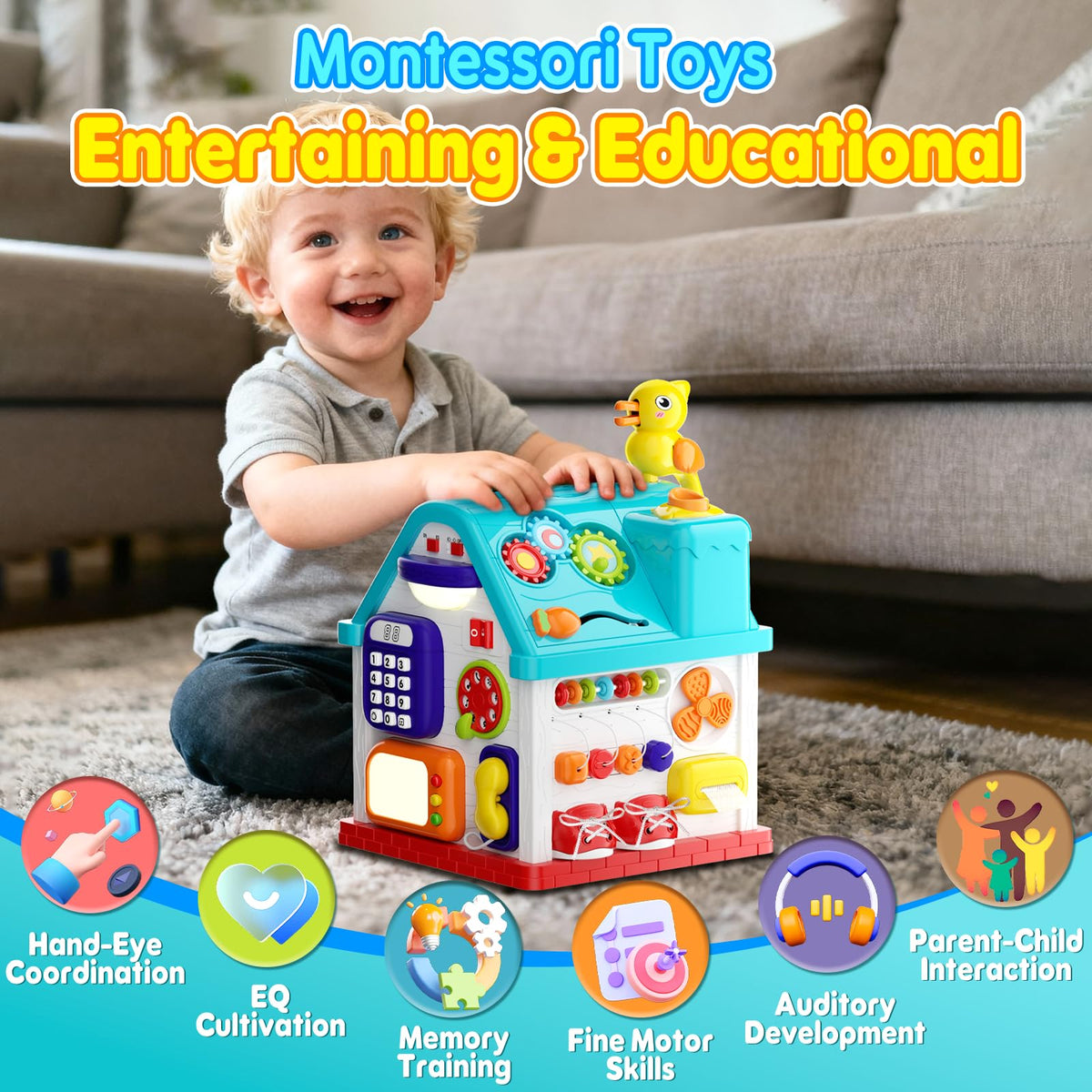 Noltola Toddler Musical Learning House learning clock aids basic time concepts through play.