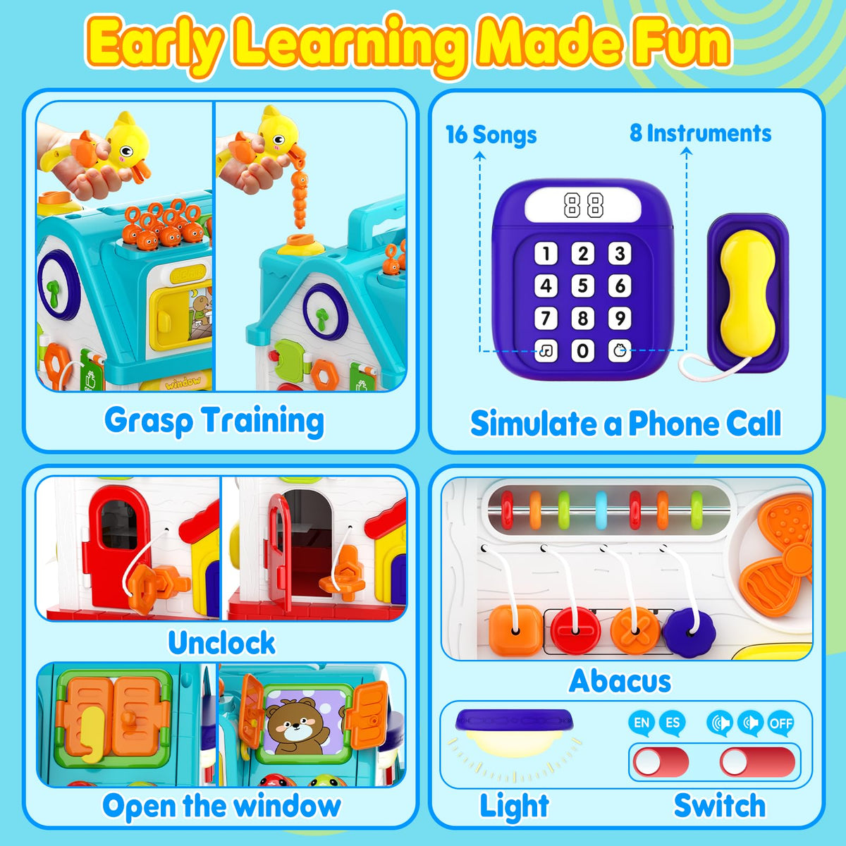 Noltola Toddler Musical Learning House volume control keeps play safe and calm.