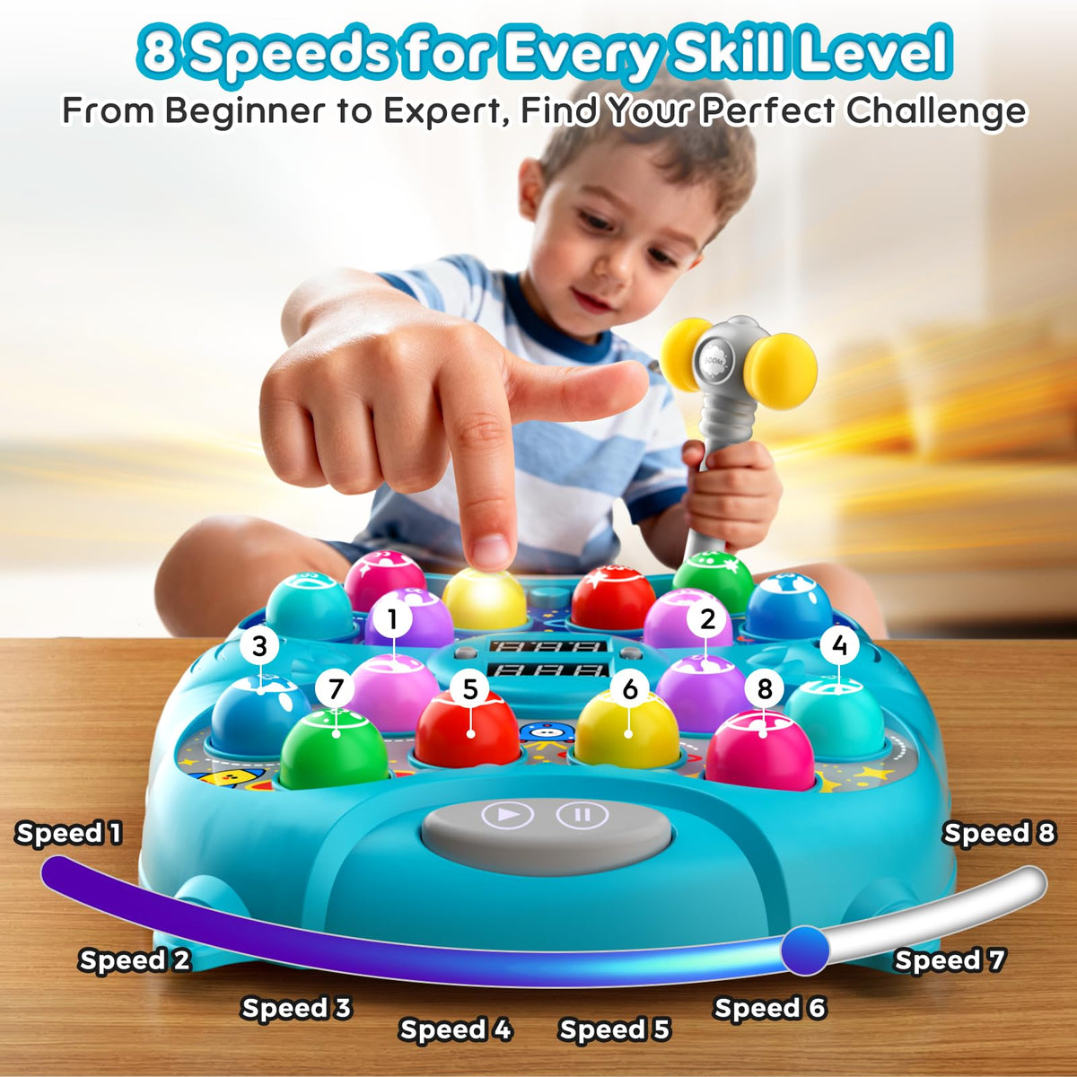Noltola Whack Mole suction cups keep the toy stable on flat surfaces.