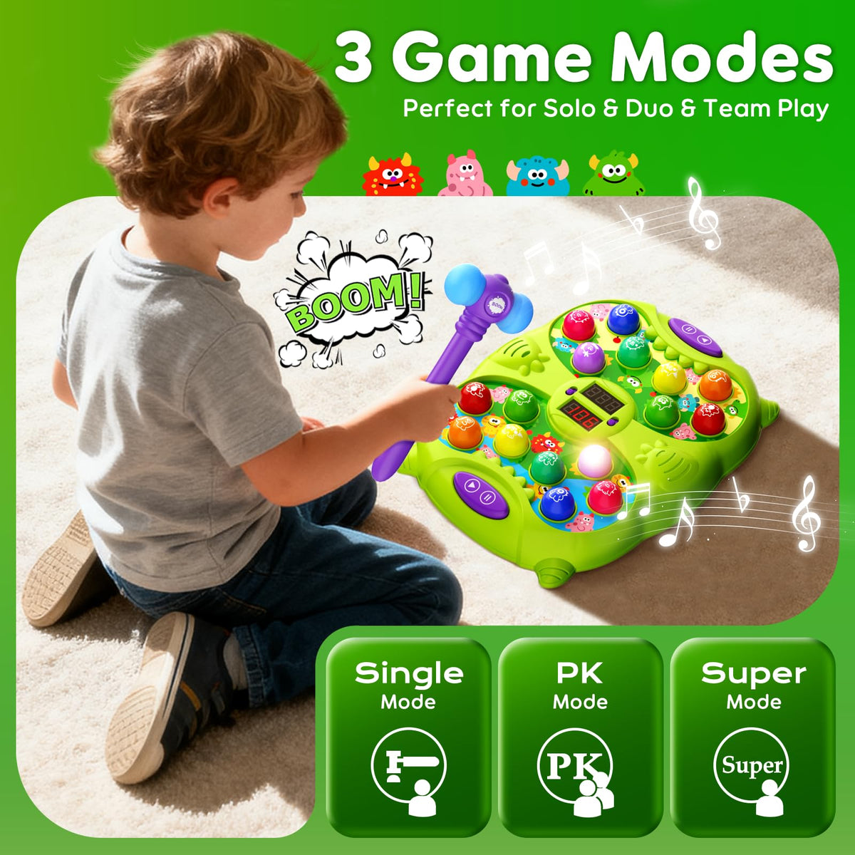 Noltola Whack Mole game with two hammers demonstrates safe two-player action