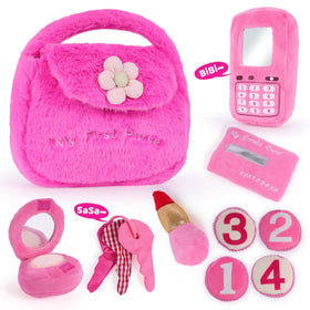 Noosuna Plush Toddler Purse with accessories for multisensory pretend play