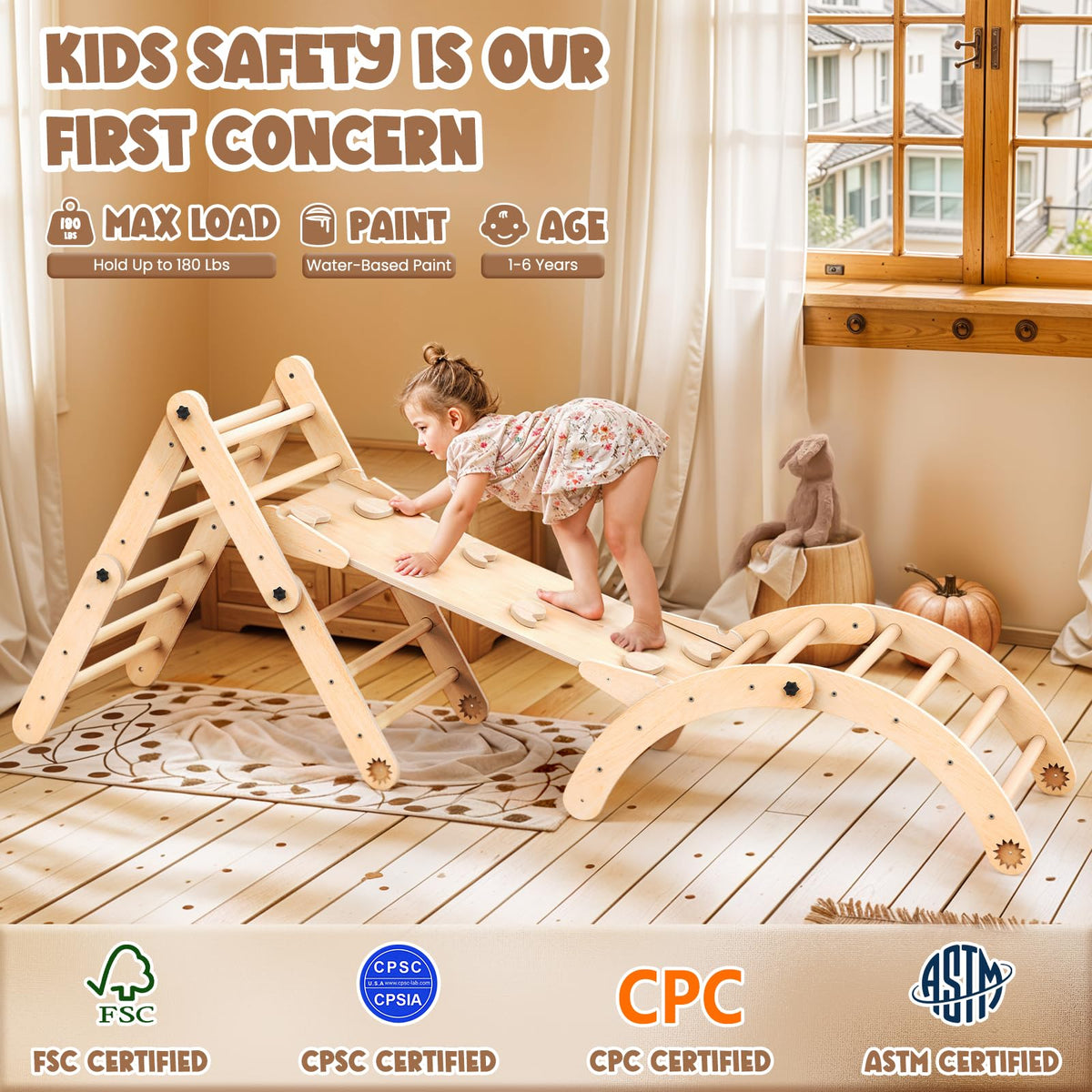 Norbee wooden arch and triangle create varied, engaging play.