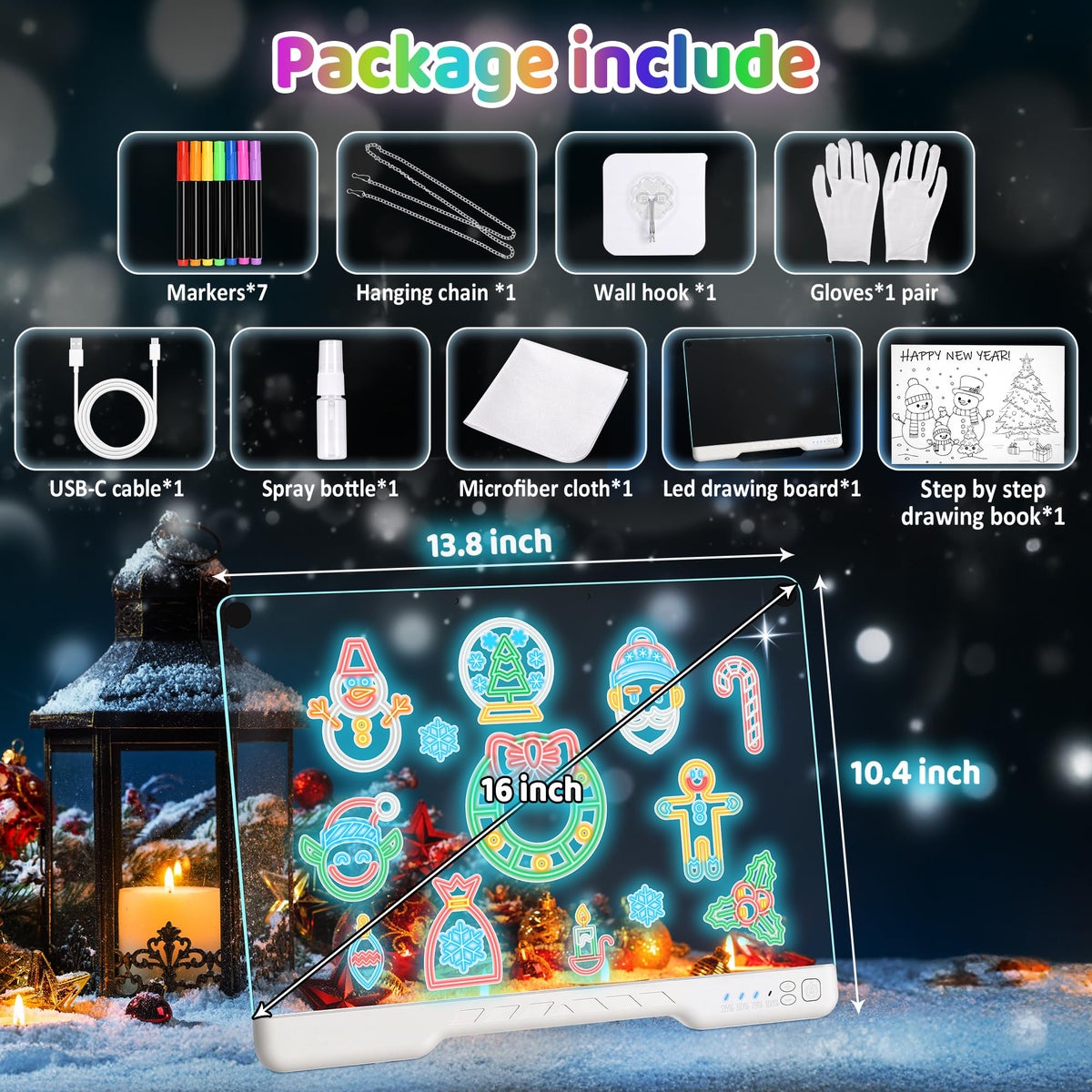 NORCOOL LED drawing board hanging kit enables wall display and easy setup