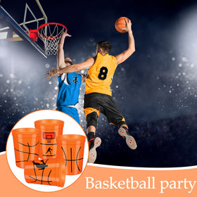 Norme party cups enhance tableware with bold basketball imagery.