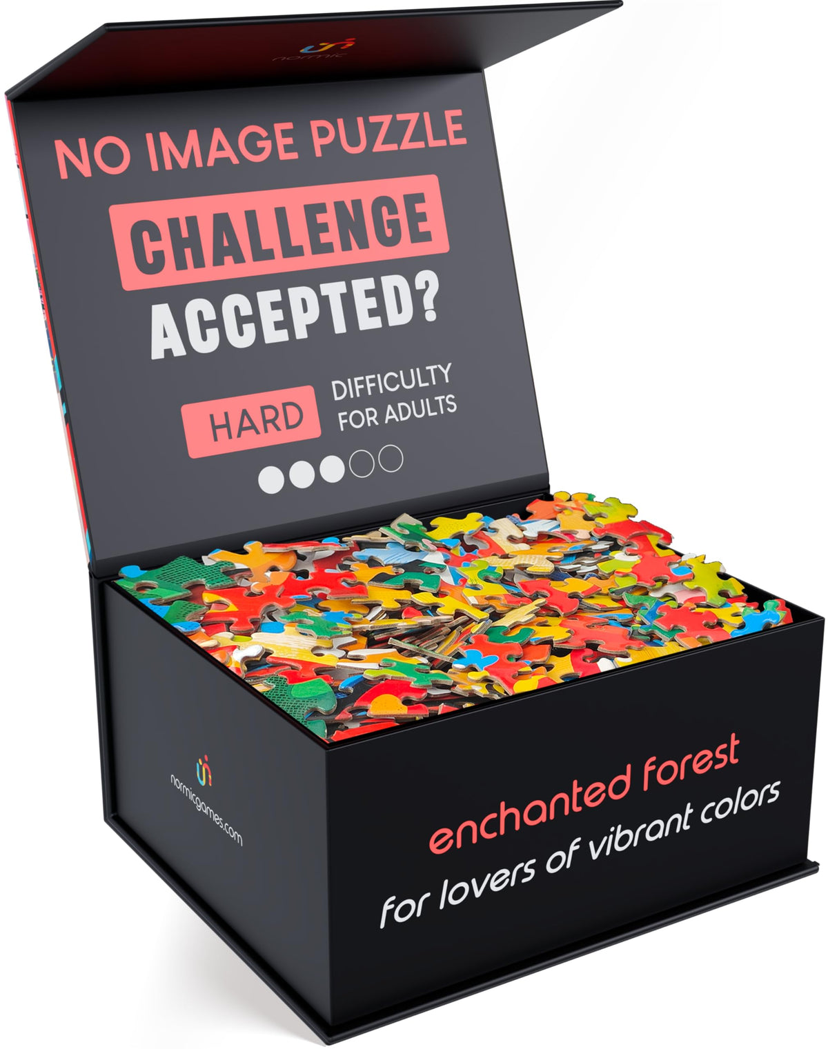 Normic No Image Puzzle 1000 pieces on table for solo brain-teaser session.