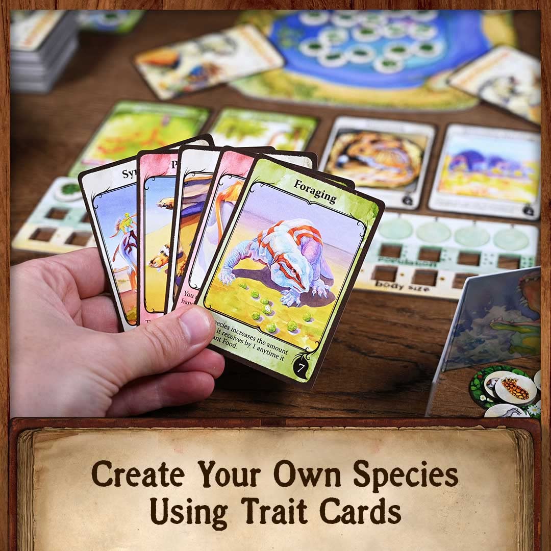 North Star Games Evolution game-play-area image shows table setup for 2-6 players.