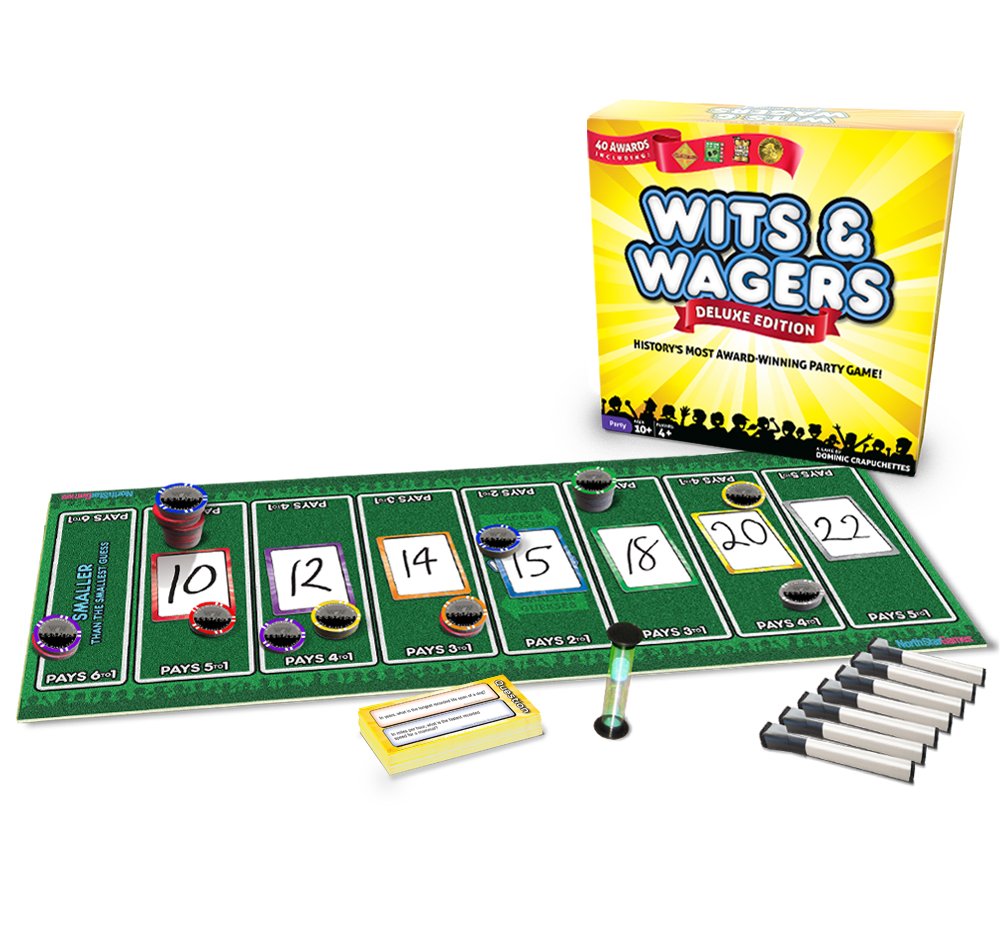 Deluxe table setup in a cozy living room for Wits & Wagers