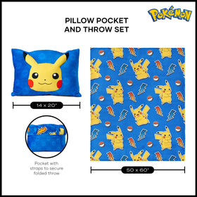 Northwest Pokemon gift set on display with blanket and plush pillow.