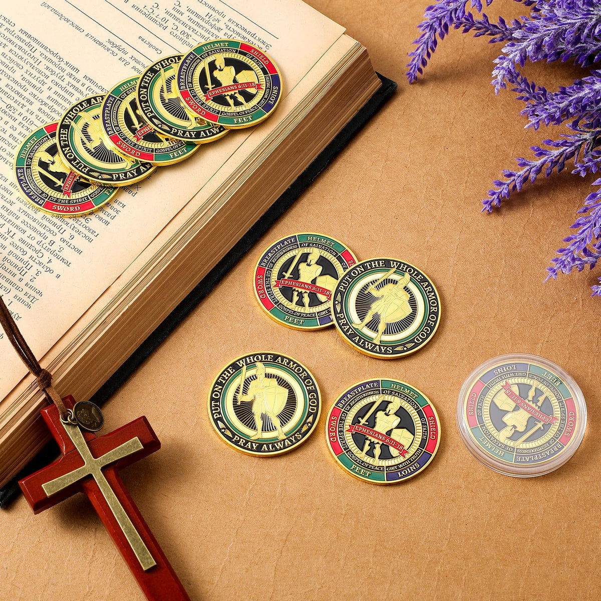 Nosiny Armor of God coin detailed design showcases craftsmanship and symbolism