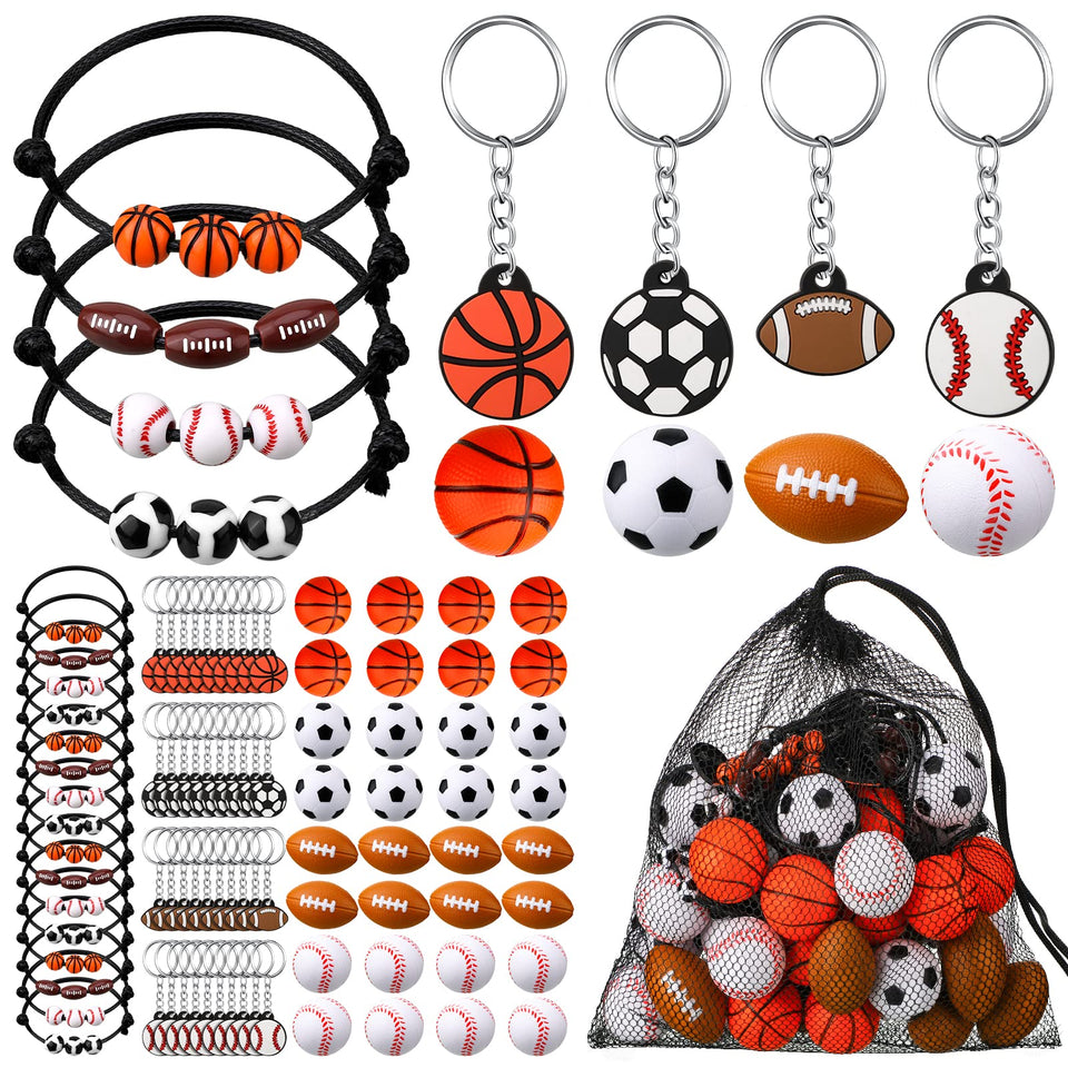 Nosiny sportball keychain pack featuring four ball designs for party favors