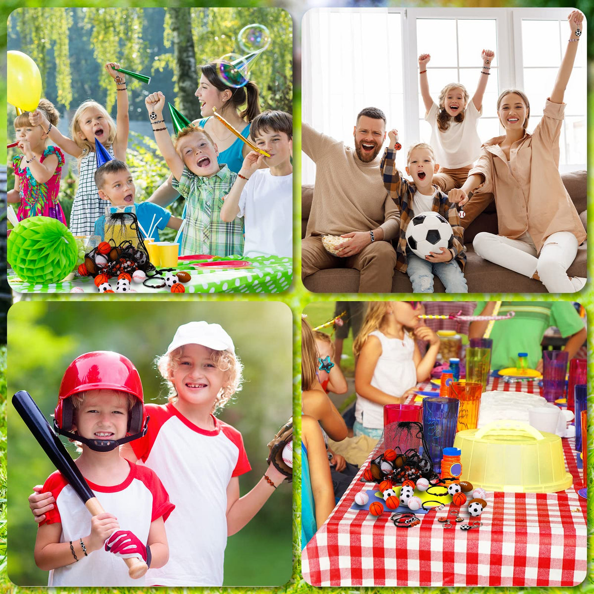 Nosiny sportball party favors display with all pieces ready for gifting
