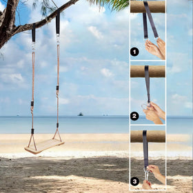 Nostify wooden swing with adjustable height for growing children.