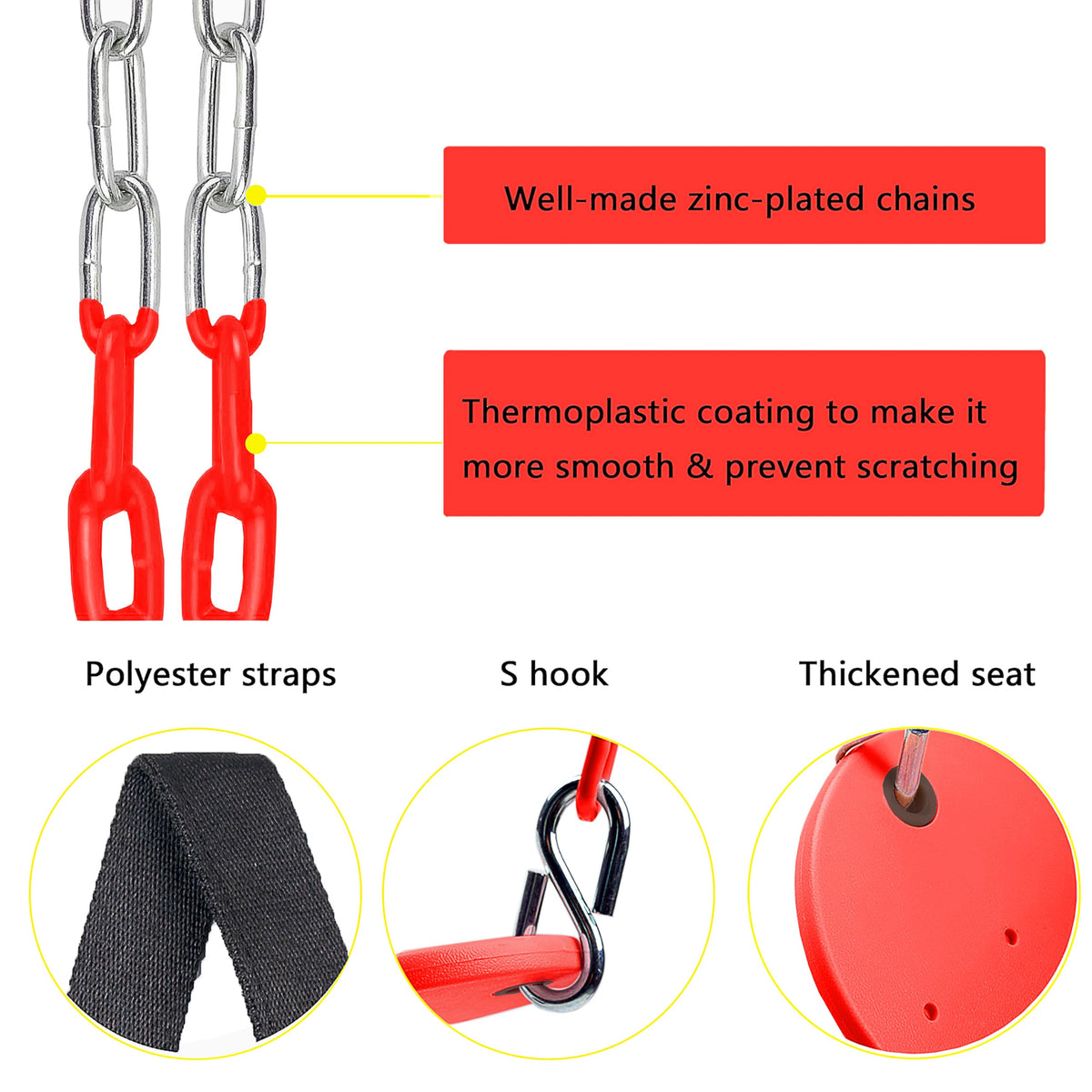 NOSTIFY red outdoor swing installed on a tree enhances playtime.