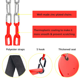NOSTIFY red outdoor swing installed on a tree enhances playtime.