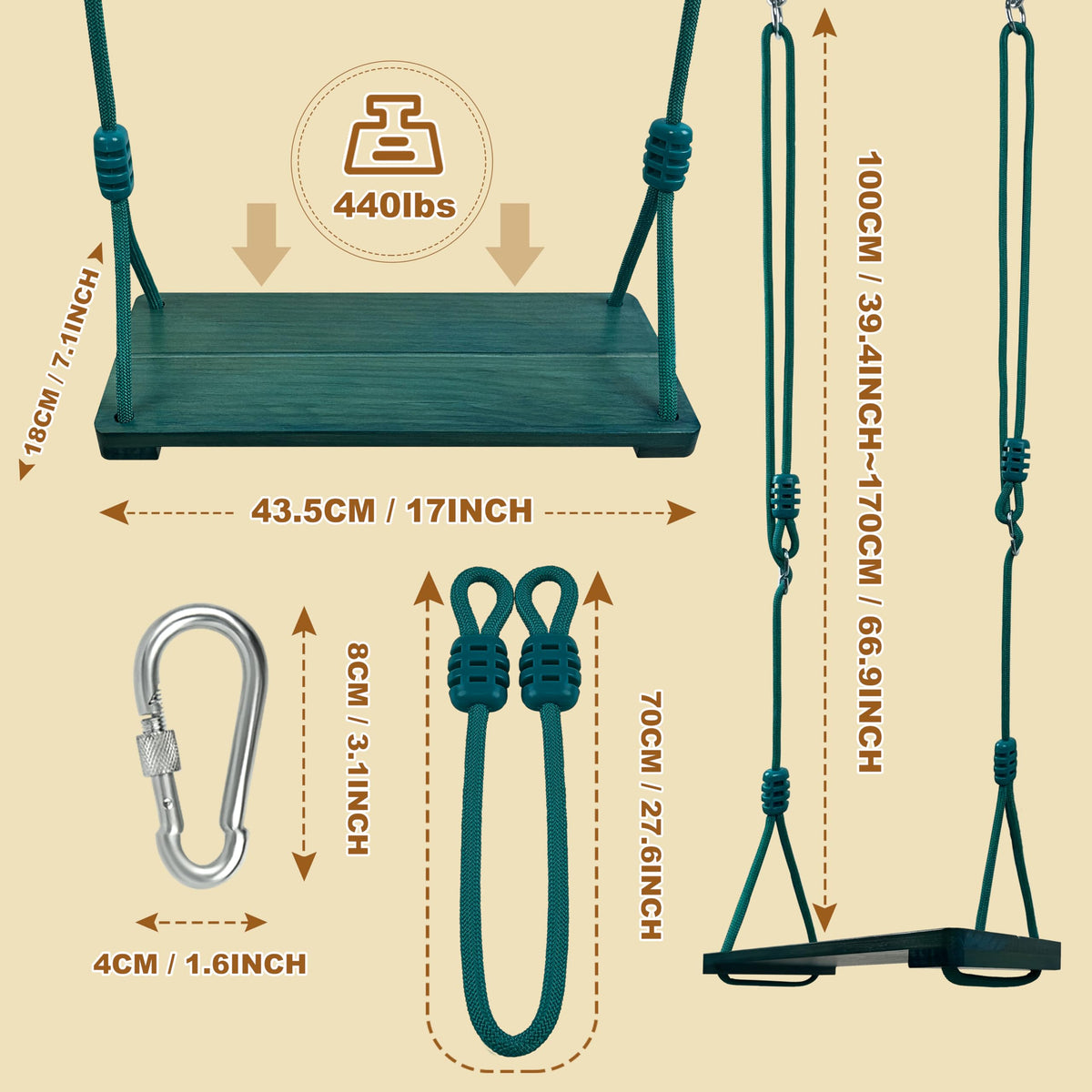NOSTIFY swing rope and carabiner attachments highlight secure hardware for lasting safety