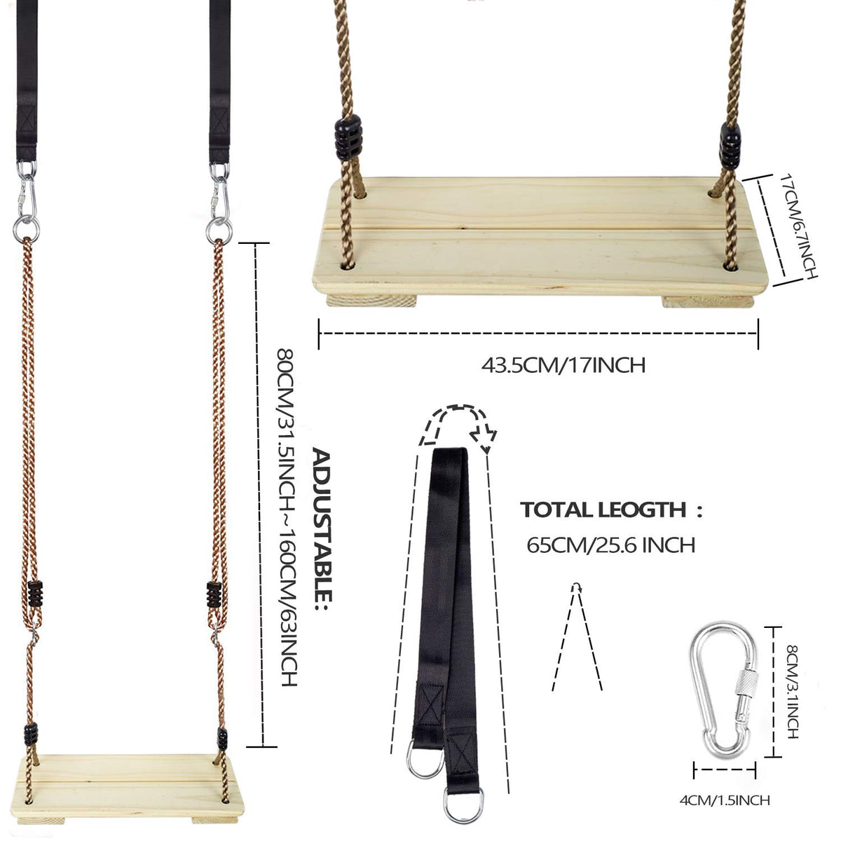 Nostify tree straps set secure the swing to a branch.