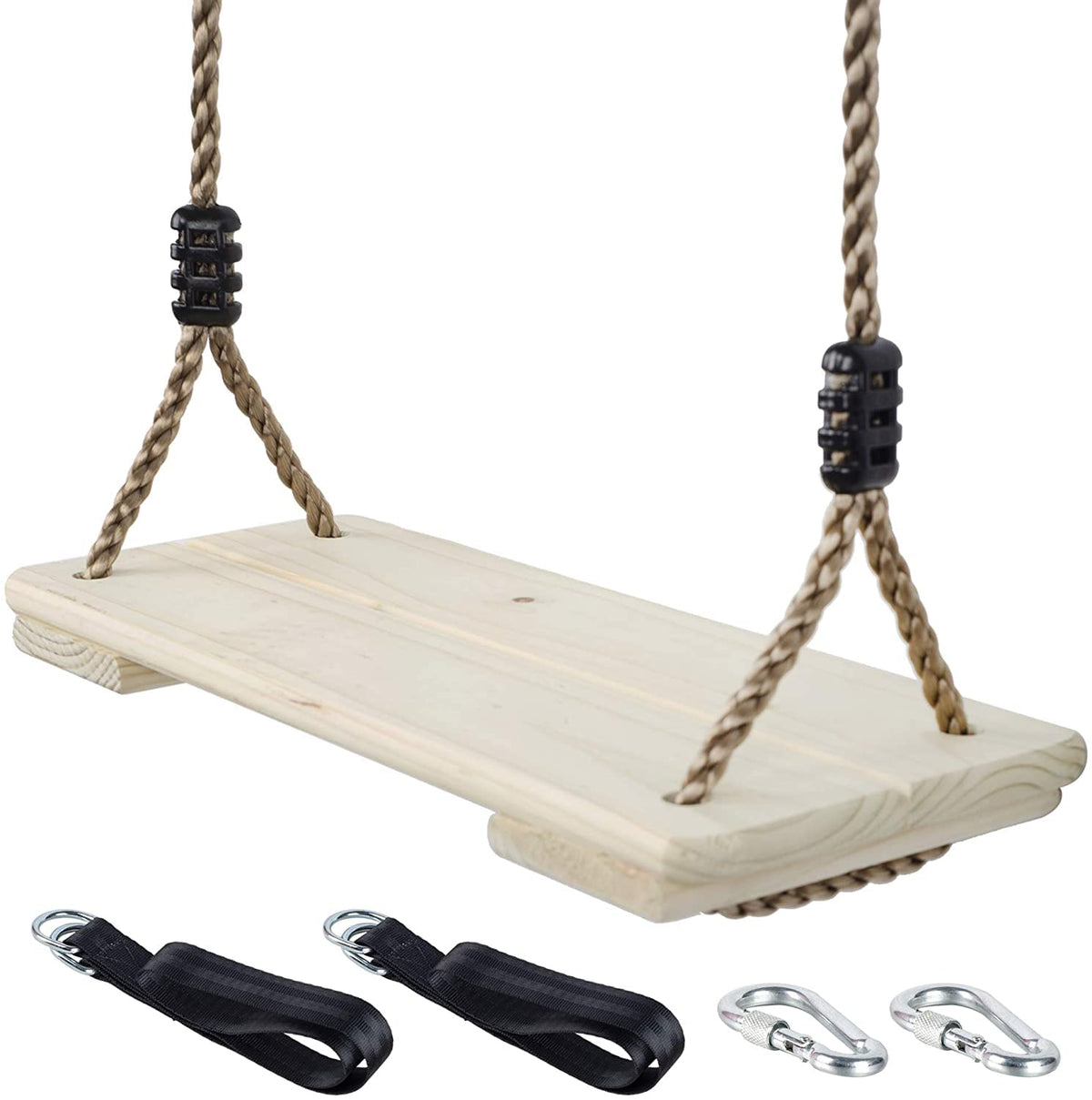 Nostify wooden swing seat ready for kids' outdoor play.