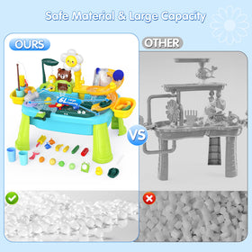 Noufwa water table with accessories like vegetables and fishing tools included.
