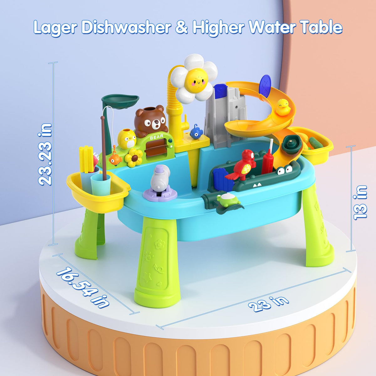 Noufwa water table running water feature highlighting real-life kitchen tasks.